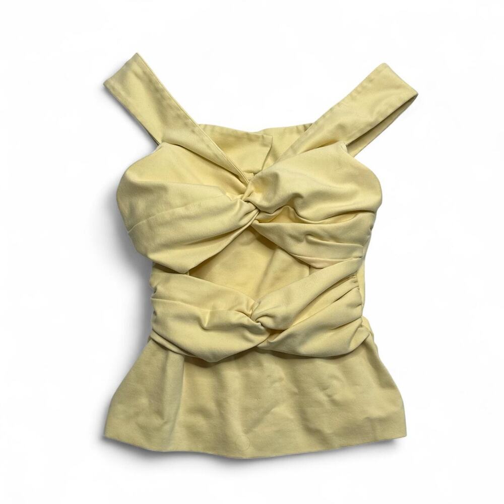 Lavish Alice butter yellow off the shoulder wrap top with front knot, size 8 y